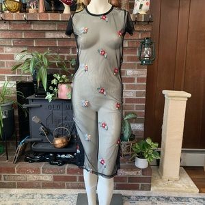 Vintage y2k embroidered mesh overlay mini dress